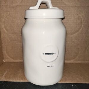 Rae Dunn White Ceramic Storage Jar with Rolling Pin Design